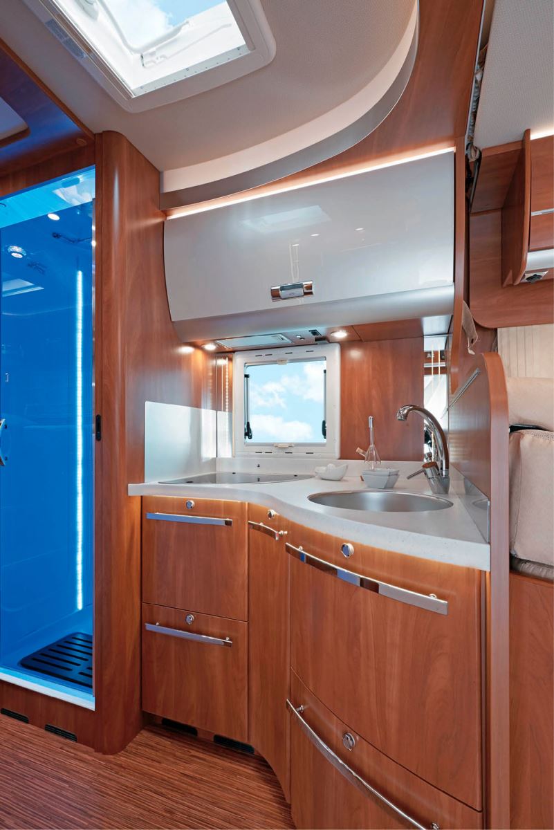 The kitchen in the Laika Kreos 5009 motorhome