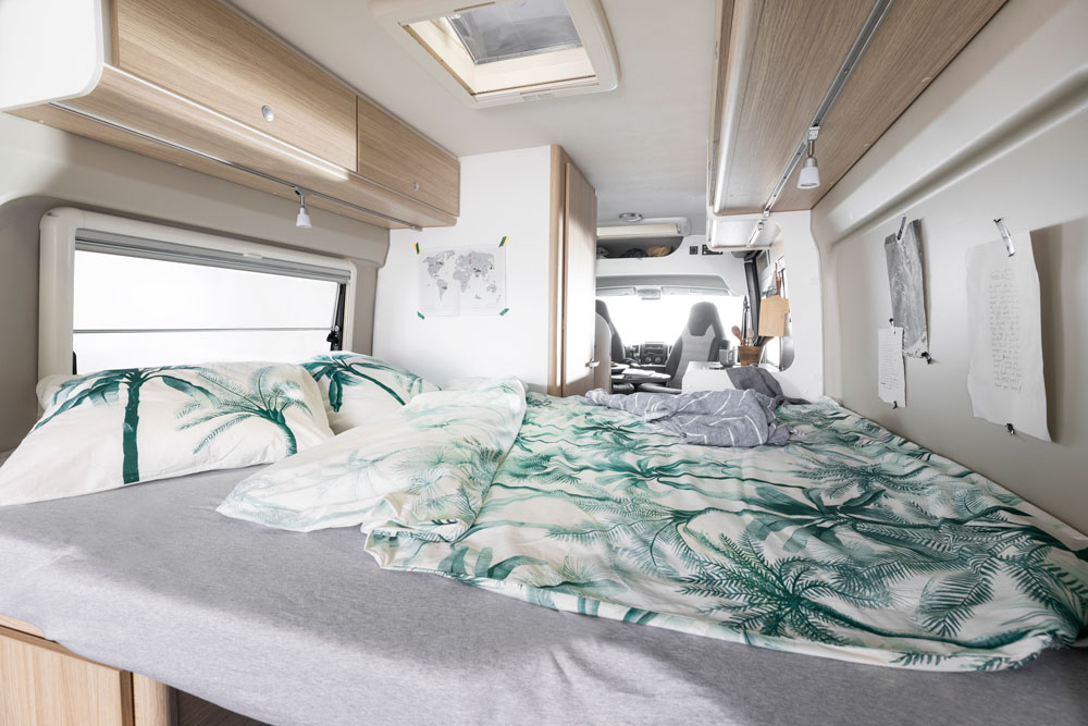 The bed in the Sunlight Cliff campervan
