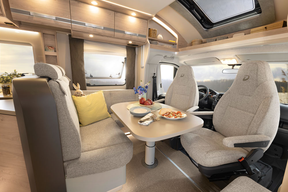 The cab and lounge in the Dethleffs Pulse Classic T 7051 EB motorhome
