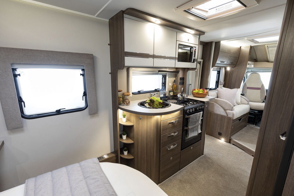 Elddis Encore 250 motorhome - showing kitchen and lounge
