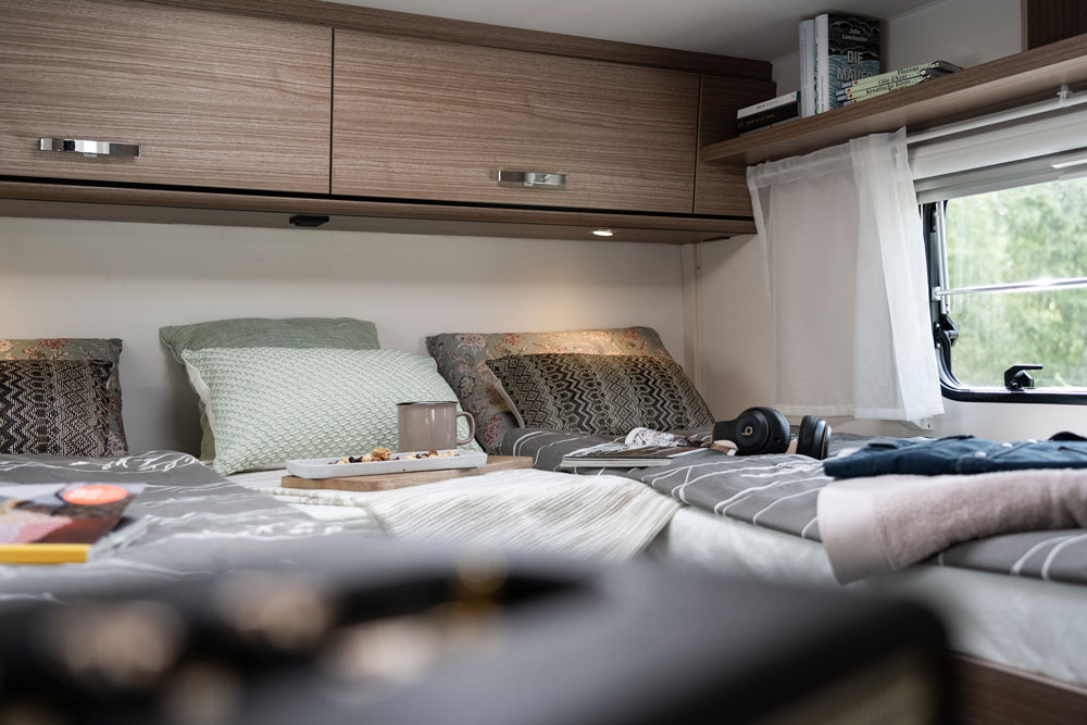 The bedroom in the Carado V 337 motorhome