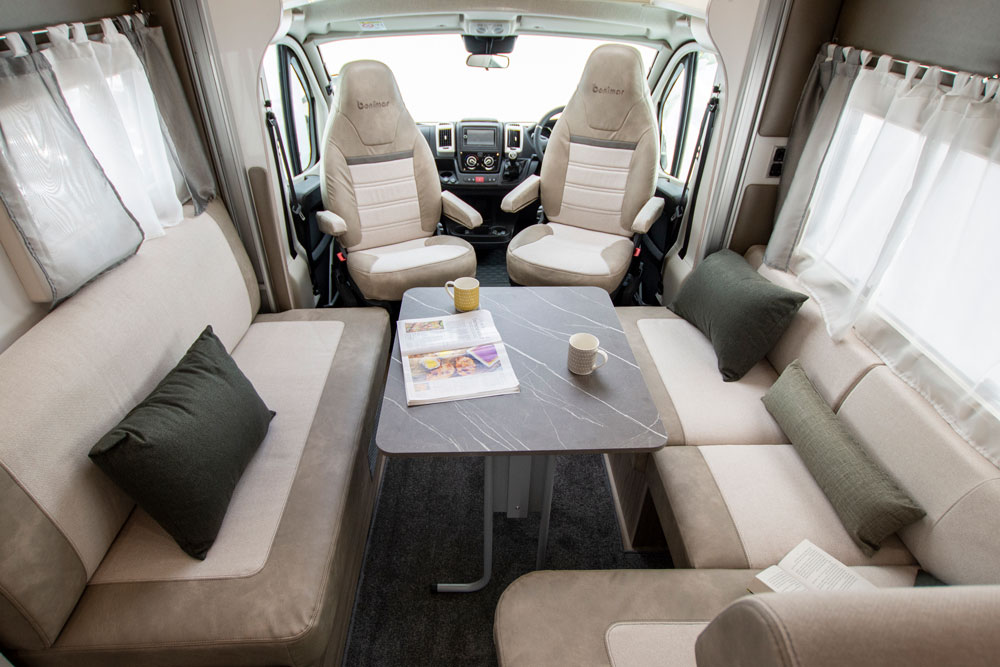 The interior of the Benimar Mileo 286 motorhome