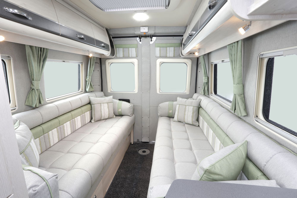 Twin facing sofas in the Auto Sleepers Warwick XL campervan