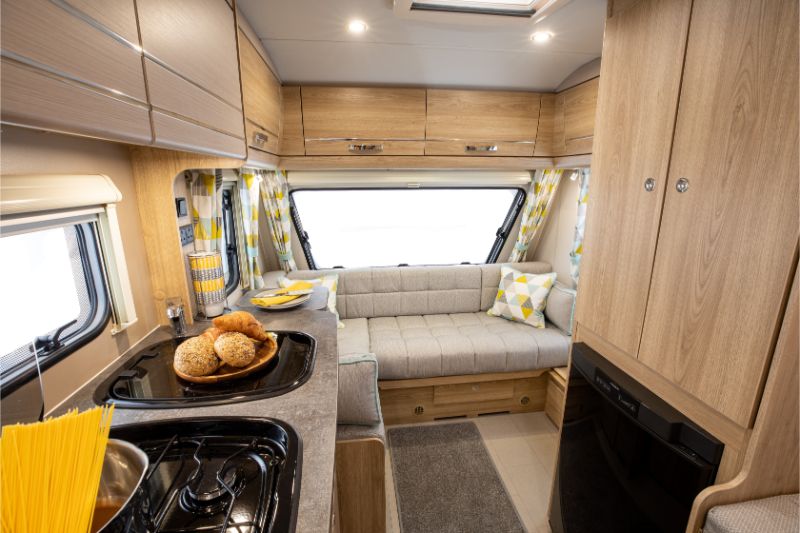 The interior of the Xplore 304 caravan