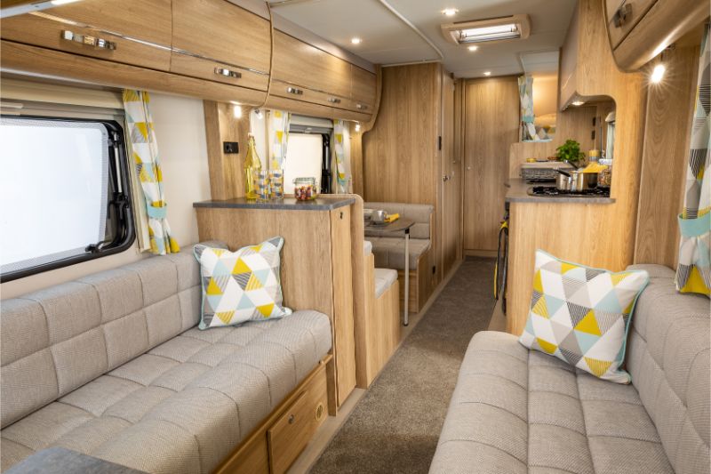 The lounge in the Xplore 586 caravan