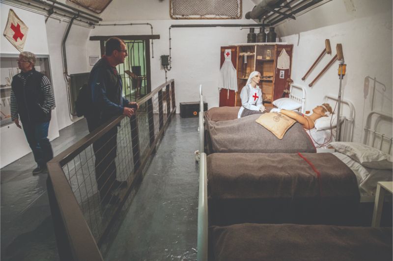 A reconstruction of a German underground hospital ward in the Jersey War Tunnels A reconstruction of a German underground hospital ward in the Jersey War Tunnels