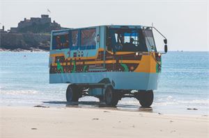 An amphibious vehicle takes tourists to Elizabeth Castle An amphibious vehicle takes tourists to Elizabeth Castle