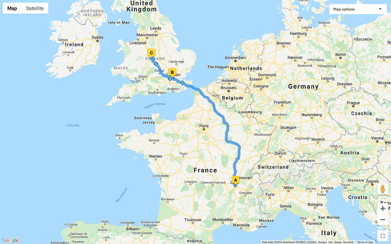 Map of the Beaujolais Run route