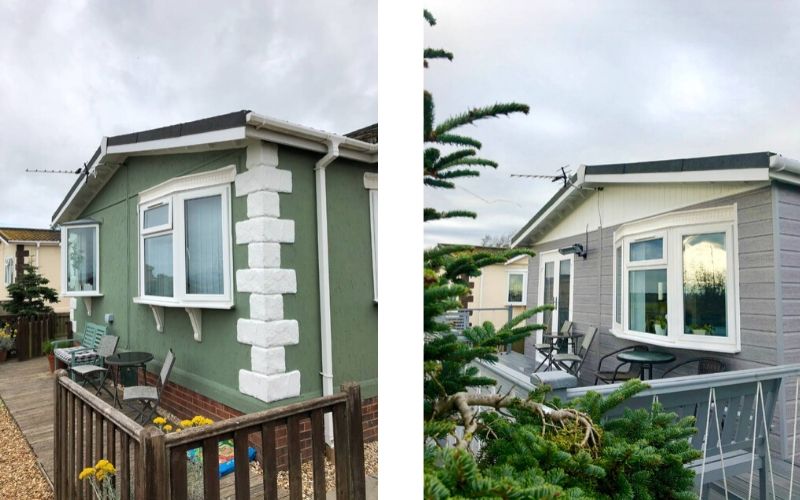Cladding - before (on the left) and after park home cladding - before and after
