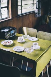 The interior of a caravan at Vintage Vacations on the Isle of Wight