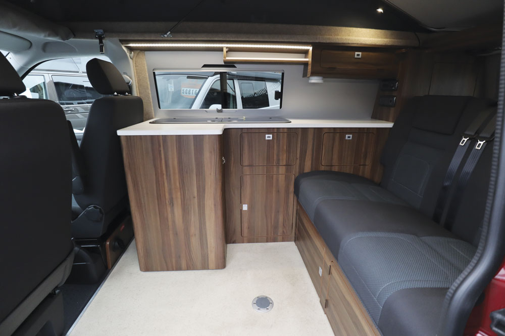 The interior of the Hillside Leisure Birchover campervan