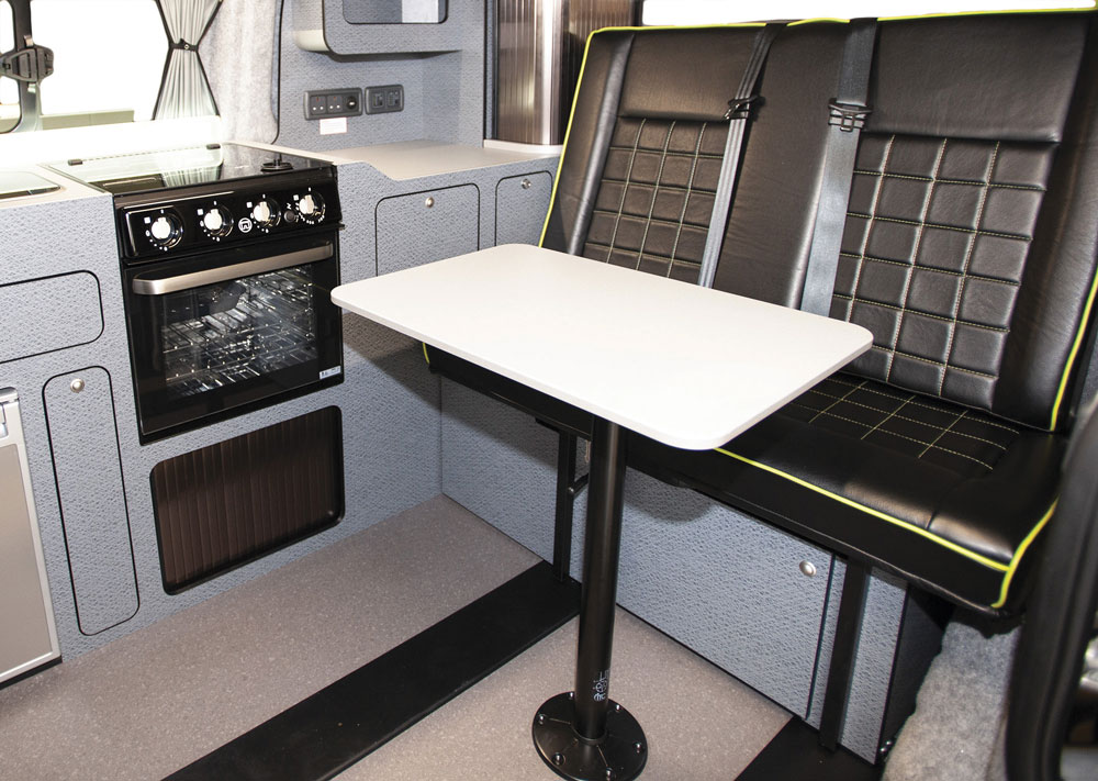 The interior of the Danbury Raven campervan