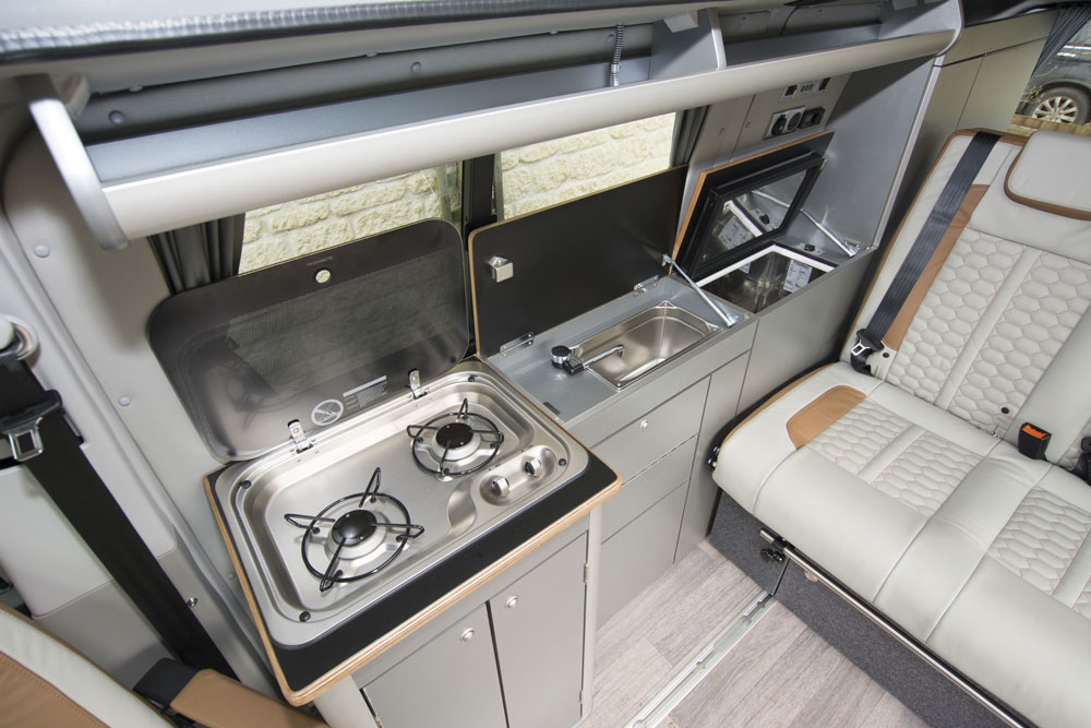 The kitchen in the CMC HemBil Urban campervan