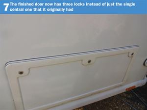 Motorhome Door Lock DIY 7: The finished door now has three locks instead of just the single central one that it originally had