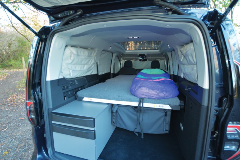 The bed in the VW Caddy California (photo Warners Group Publications) VW California bed