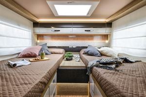 The bedroom inside the Kea 86 Tekno Line (photo courtesy of Mobilvetta)