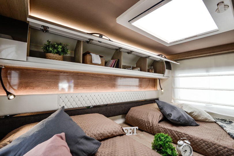 The bedroom storage inside the Kea 86 Tekno Line