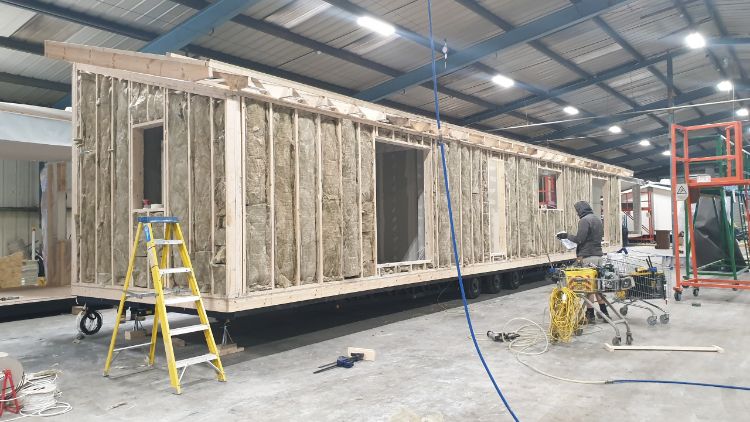 A park home chassis being built A park home chassis being built