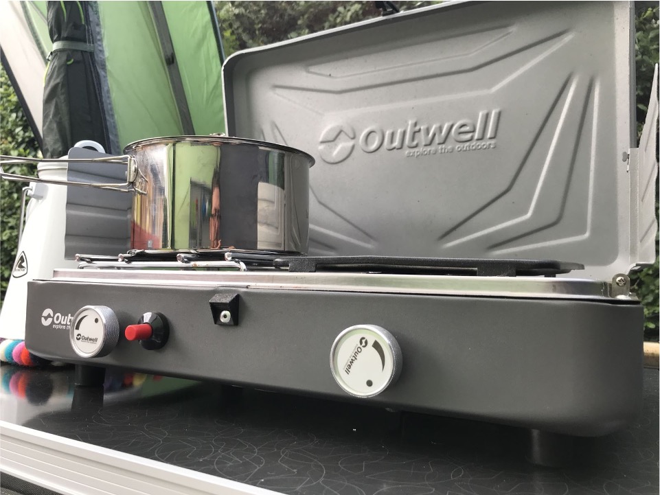 An Outwell double-burner stove An Outwell double burner stove