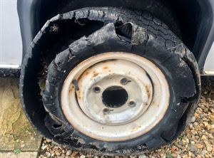 A destroyed tyre (photo courtesy of Lee Davey) A destroyed tyre (photo courtesy of Lee Davey)