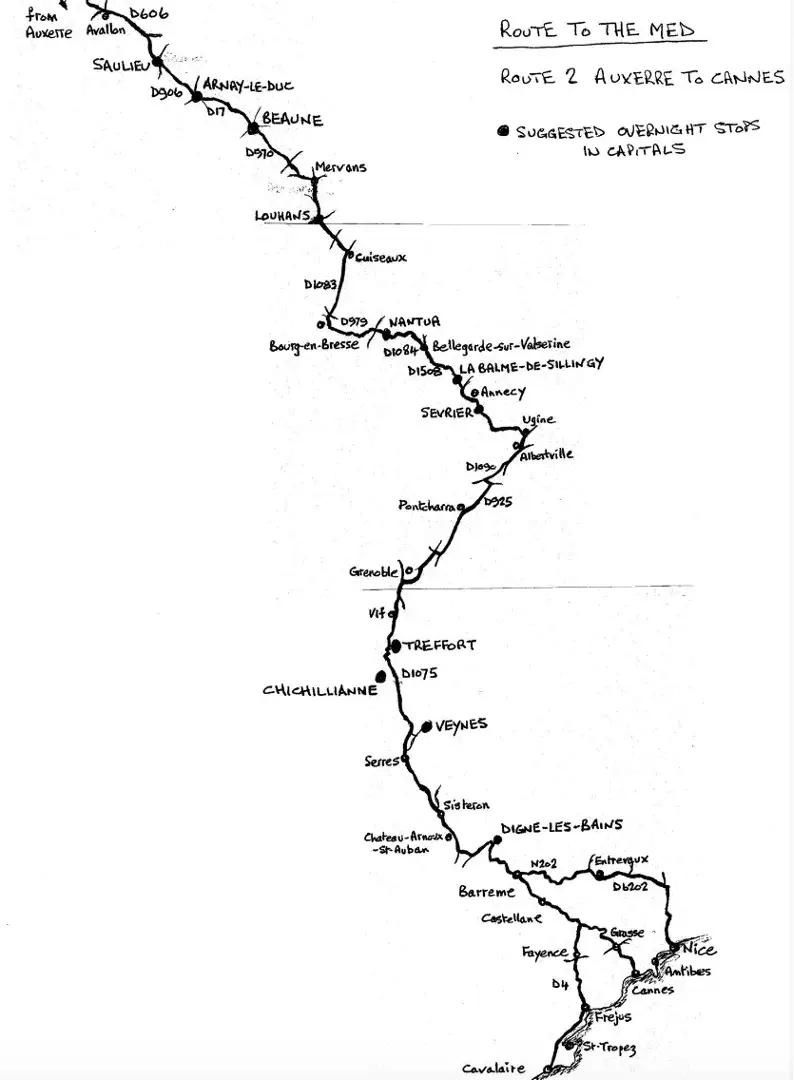 Auxerre to Cannes route map