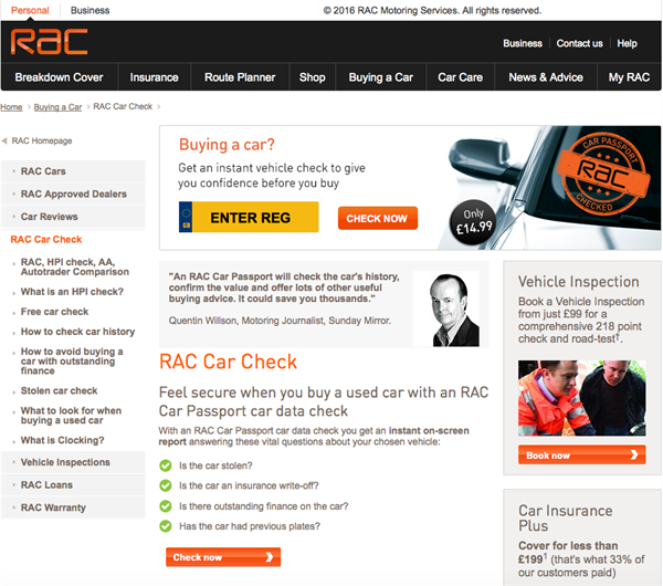 The RAC scheme costs £14.95 per check but reveals lots of details