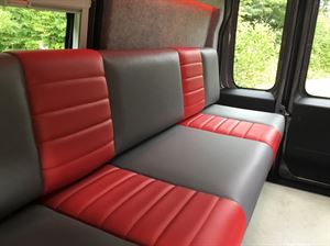 Leather red and grey upholstery
