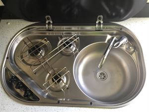 The hob and sink are combined