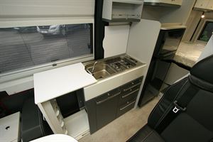 The kitchen in Pilote's van conversion range