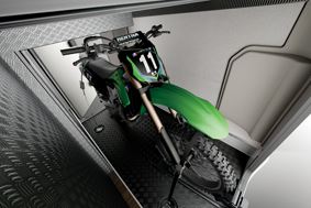 The rear garage of teh Swift Kon-tiki Dynamic can take a motorbike like this