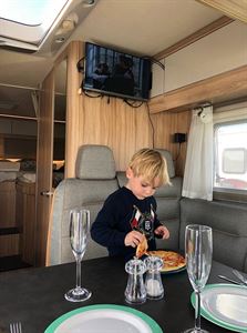 Enjoying lunch in the motorhome