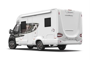 A rear view of the Swift Edge 464 motorhome