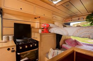 The rear fixed beds and kitchen (photo courtesy of Love Campers)