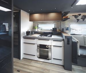 UK buyers might want to specify the kitchen in the Niesmann Flair with an oven as shown here (photo courtesy of Niesmann+Bischoff)
