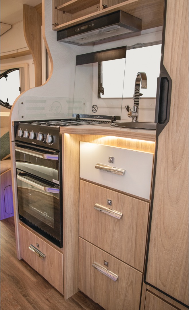 The kitchen inside the La Mancelle Liberty 490 SA