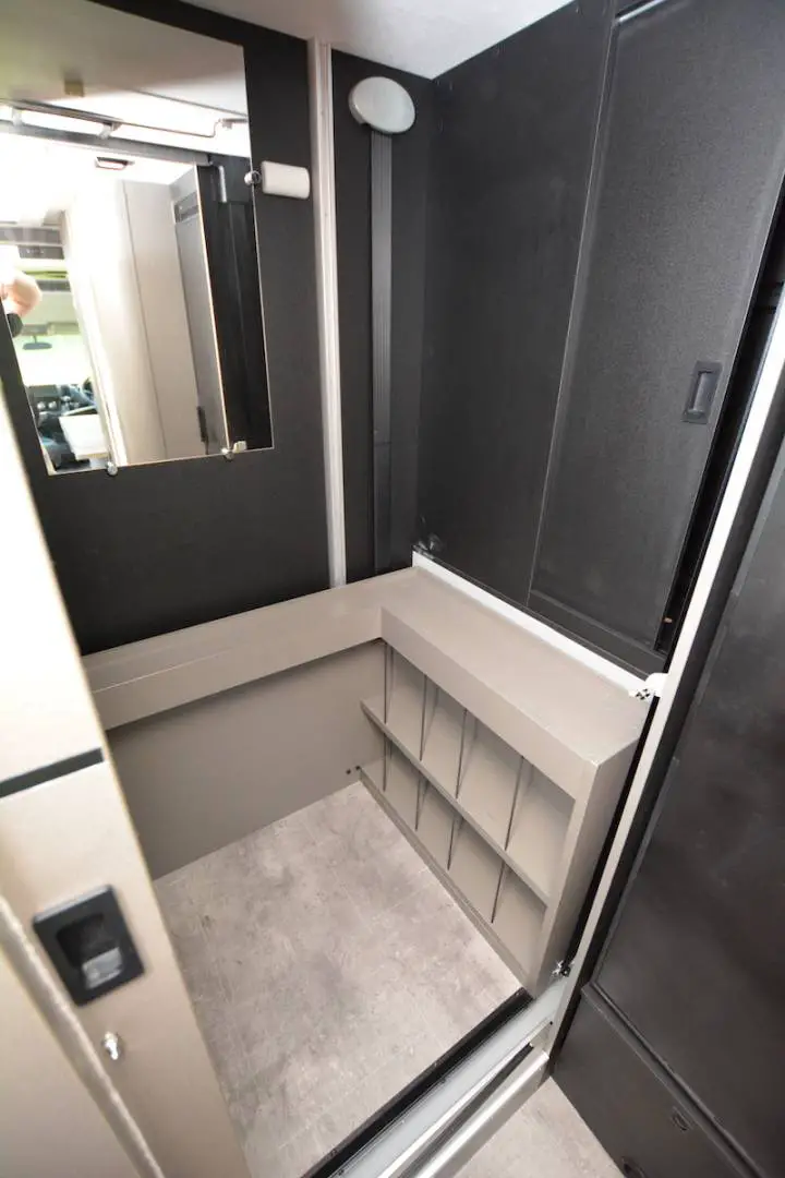 However, the wardrobe can lower to make a changing room in the new X650 motorhome from Chausson However, the wardrobe can lower to make a changing room in the new X650 motorhome from Chausson