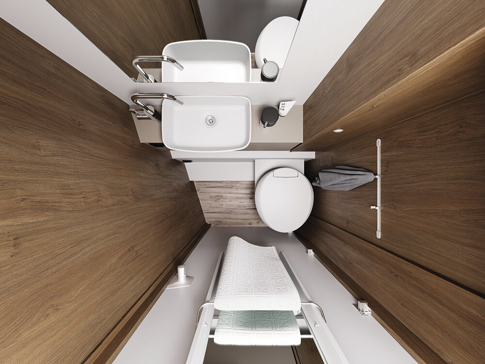 The bathroom inside the Carado T459