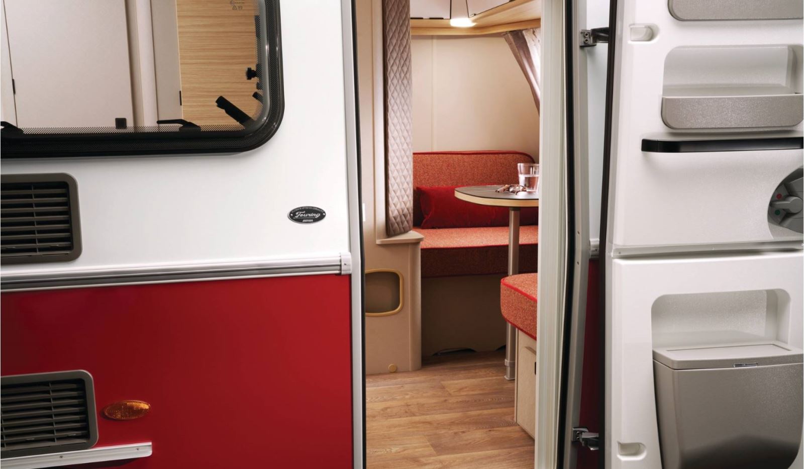 The interior of the Eriba Touring tango red edition