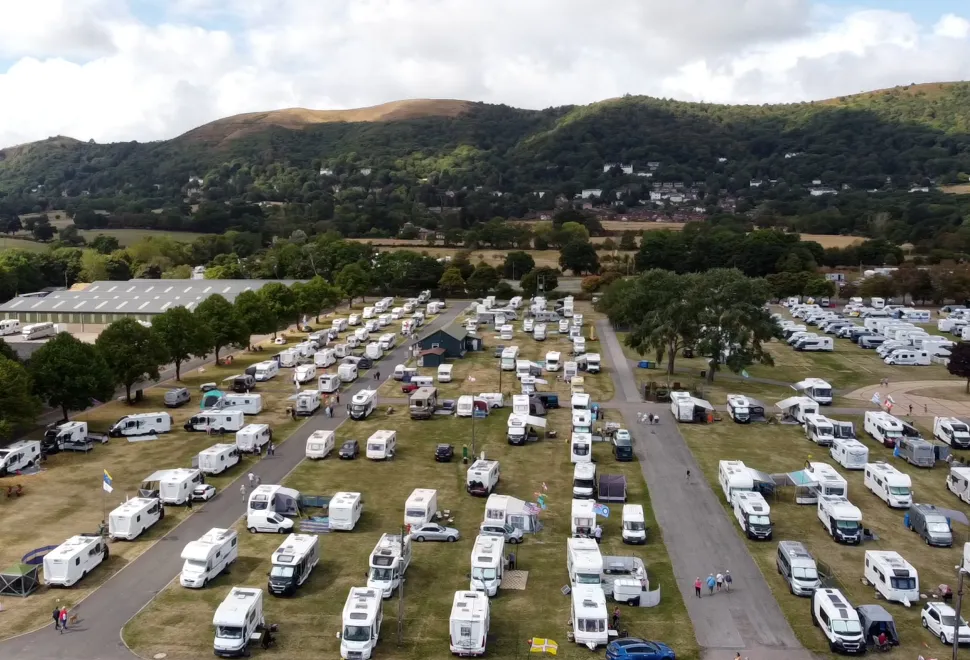 Beautiful view of the Malvern Caravan Show at the foot of the foothills of Malvern.