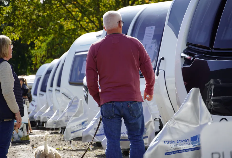 An extensive range of caravans on sale in the outside trade area at the Autumn Show at the Three Counties Showground.