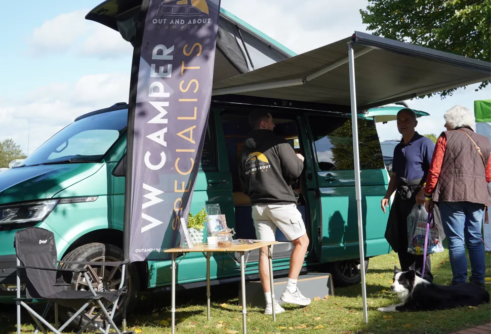 One of many dealers at the Malvern Caravan & Motorhome Show selling campervans at the show.