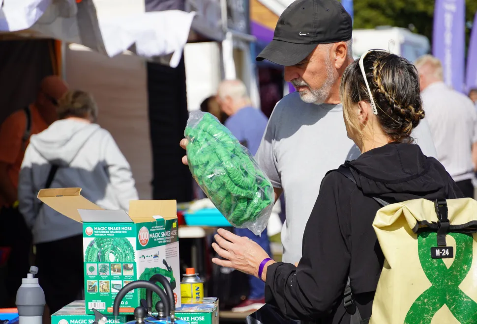 Many of traders selling those all important camping accessories in the exhibition area at the Malvern Caravan & Motorhome Show.