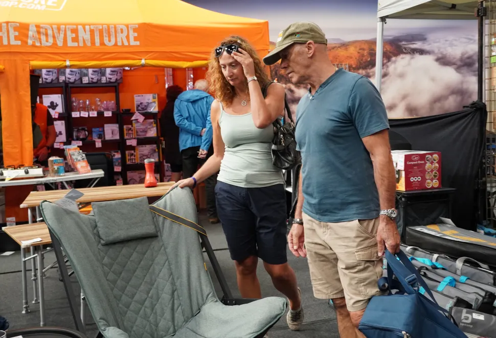 Camping accessory stands can be found inside one of the halls in the exhibition area at the Autumn Show. 