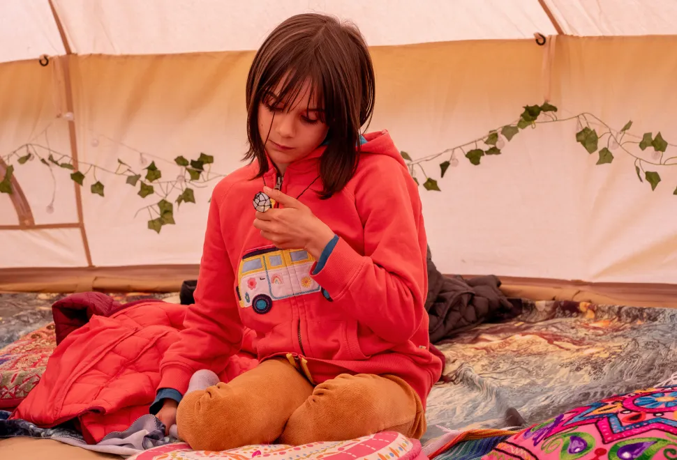 Enjoying the wellness tent at Campervan Campout Festival
