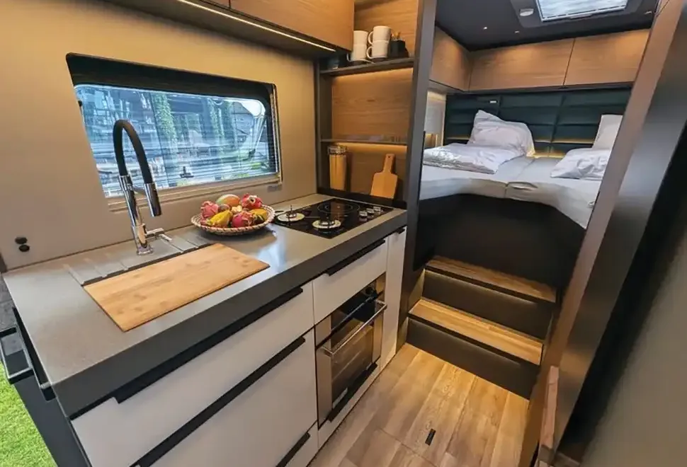Niesmann + Bischoff Arto 78 A-class motorhome galley and bedroom