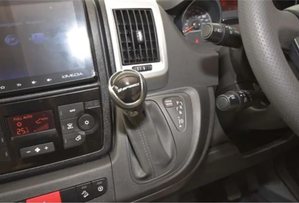 Inside a campervan with an automatic gearbox