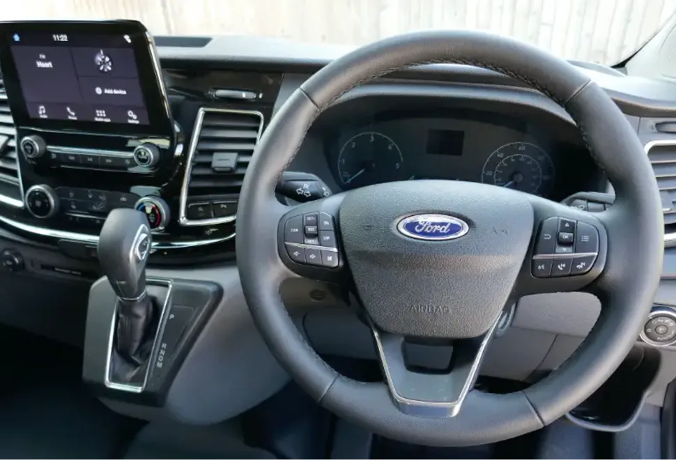 Inside a Ford campervan with an automatic gearbox