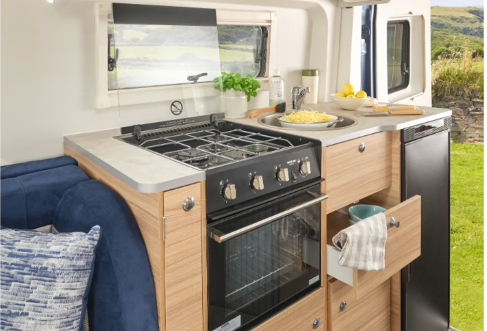 The kitchen inside the Bailey Endeavour B63