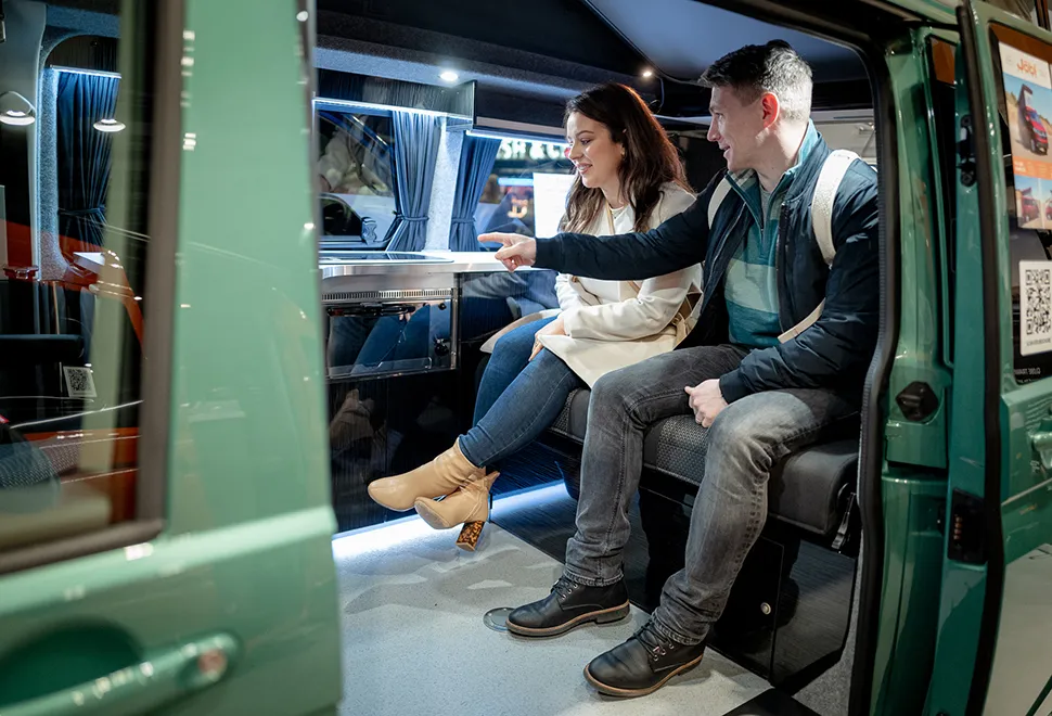 Inside a campervan at the Scottish Caravan Show