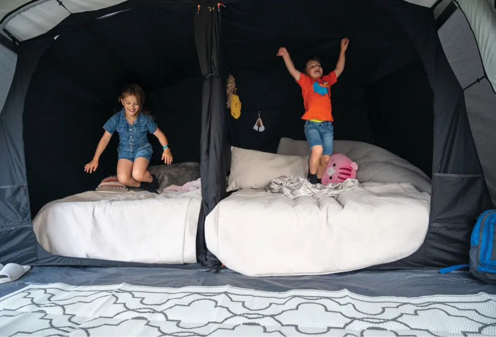 The bedrooms inside the Opus T46 Smart Tent